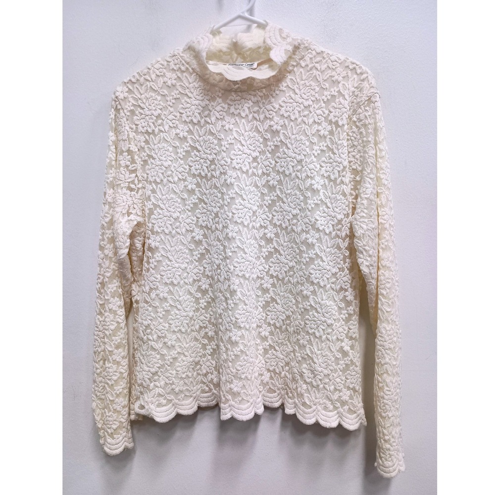 Coldwater Creek Lace Mock Neck Top Womens XL Ivory Floral Romantic Fairy